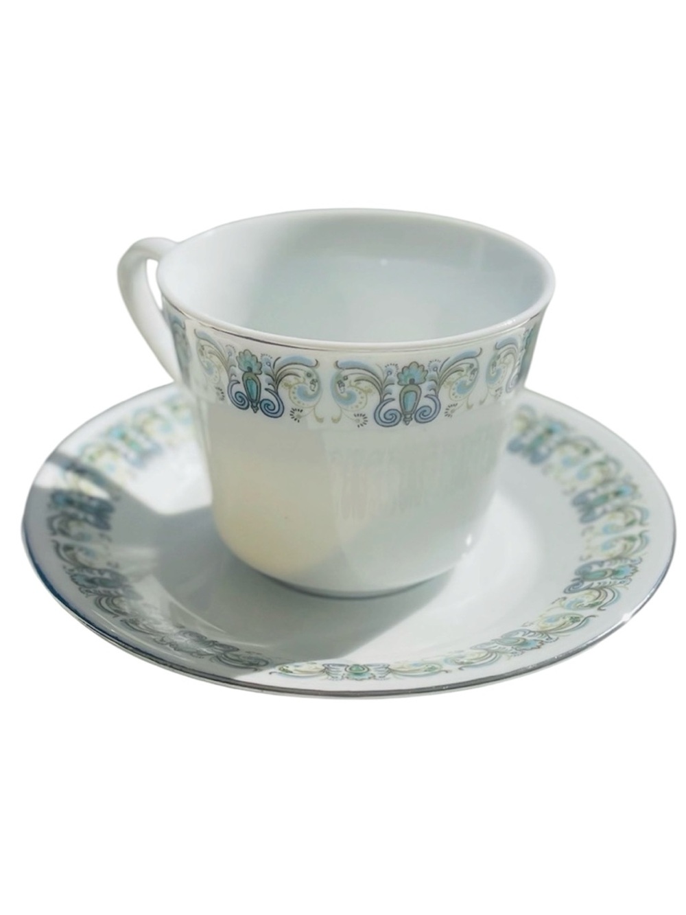 Vintage Porcelain Tea Cup & Saucer Set | Blue Green Floral China Tea Set
